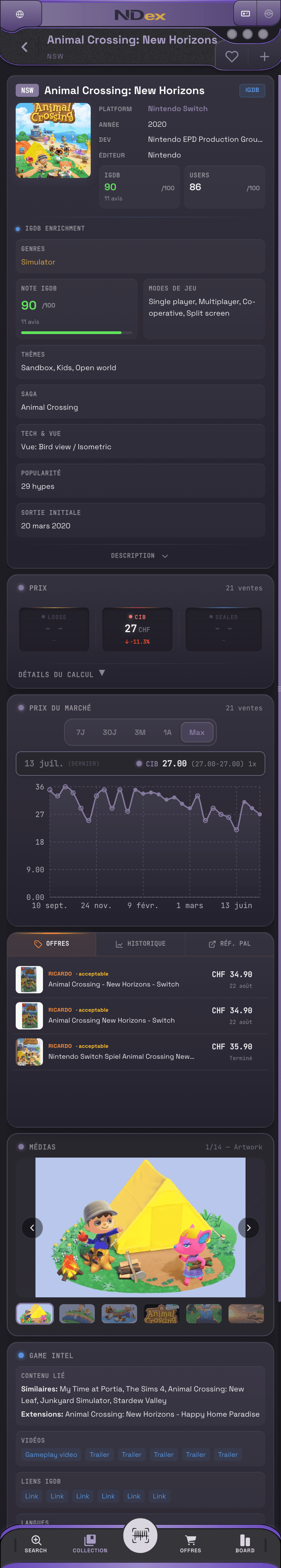 Die NDEX-App, Retro-Seite: Suche unter Spielen und Konsolen, Preise in CHF